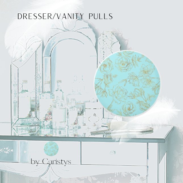 Pastel Blue with Gold Rose Outlines   Ceramic Knob (Creator Uploaded)