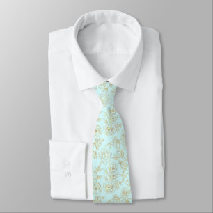 Pastel Blue, with Gold Roses. Tie