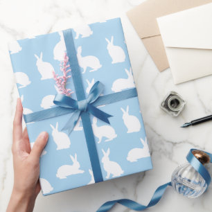 Pastel Blue With White Bunny Pattern Cute Easter Wrapping Paper