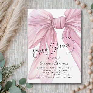 Pastel Blush Bow Coquette Modern Baby Shower Invitation
