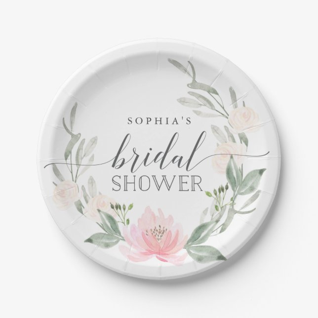 Pastel Blush Bridal Shower Paper Plate (Front)