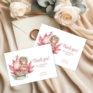 Pastel Blush Cute Fairy 5th Birthday Party Thank You Card