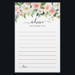 Pastel Blush Floral Botanical Bridal Shower Advice<br><div class="desc">Elegant Blush pink / peach spring floral botanical bridal shower advice card featuring a bouquet of soft pastel watercolor roses, peonies and hydrangeas in shades of blush pink, peach and cream with lush green botanical leaves and eucalyptus leaves. A modern design choice that is perfect for spring and summer sage...</div>