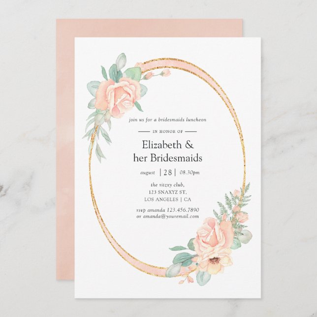 Pastel Blush Floral Geometric Bridesmaids Luncheon Invitation (Front/Back)