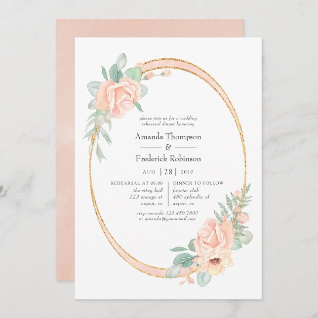 Pastel Blush Floral Geometric Rehearsal Dinner Invitation (Front/Back)