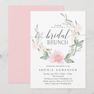 Pastel Blush Floral Greenery Bridal Brunch Invitation