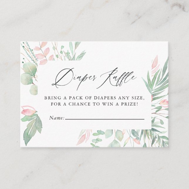 Pastel Blush Greenery Baby Shower Diaper Raffle Enclosure Card (Front)