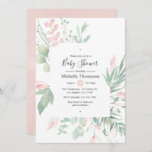 Pastel Blush Greenery Baby Shower Invitation