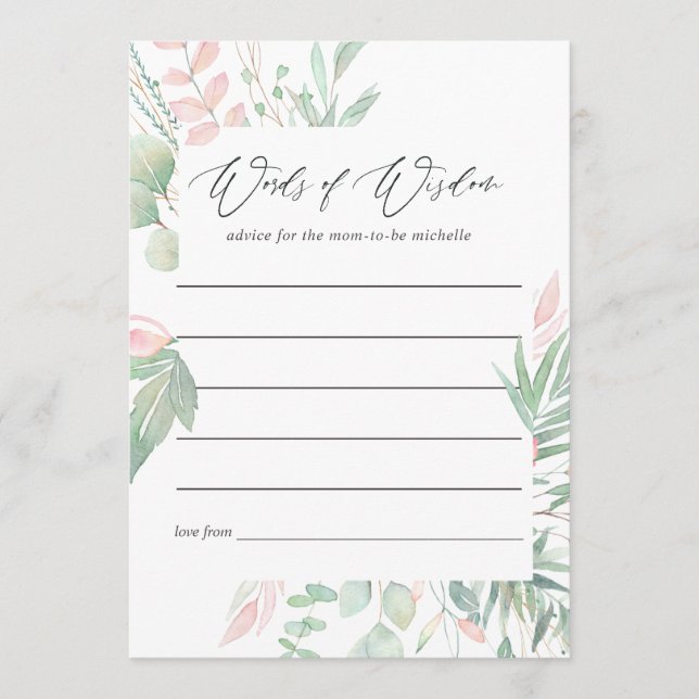 Pastel Blush Greenery Baby Shower Mom Advice (Front)