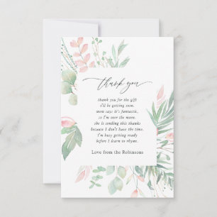 Pastel Blush Greenery Baby Shower Thank You Card