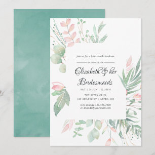 Pastel Blush Greenery Bridesmaids Luncheon Invitation