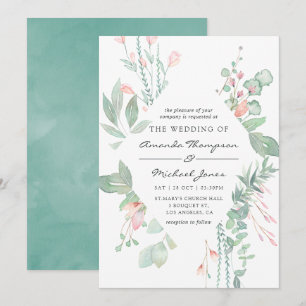 Pastel Blush Greenery Wedding Invitation
