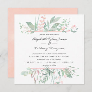 Pastel Blush Greenery Wedding Invitation