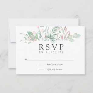 Pastel Blush Greenery Wedding RSVP Card