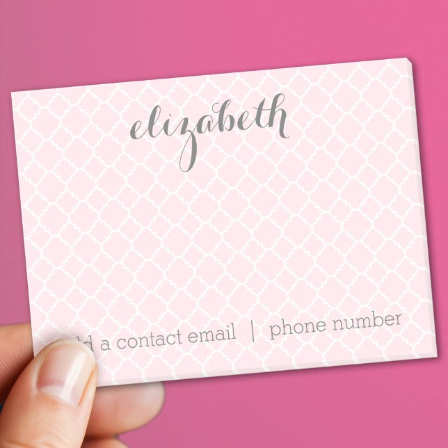 Pastel Blush & Grey Quatrefoil Pattern Custom Name Post-it Notes (Custom Post It Note Pad)