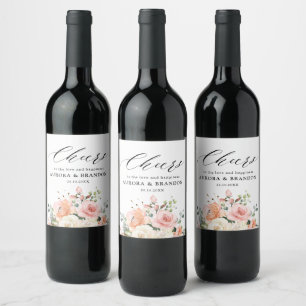 Pastel Blush Ivory Pink Floral Botanical Wedding Wine Label