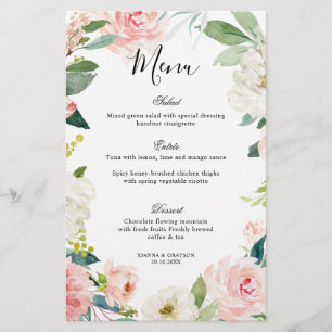 Pastel Blush Joli Floral Mariage Menu