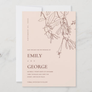 PASTEL BLUSH LINE DRAWING FLORA SAVE THE DATE CARD