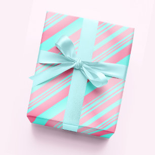 Pastel Blush Pink and Baby Blue Gradient Stripes Wrapping Paper