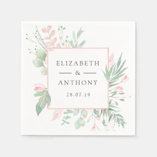 Pastel Blush Pink and Greenery Wedding Napkin