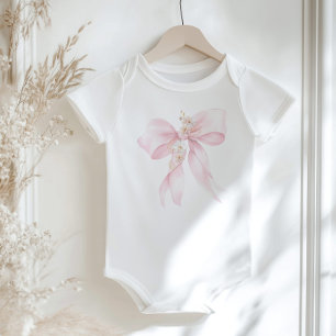 Pastel blush pink Bow floral Baby Bodysuit