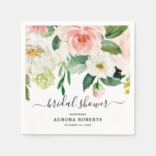 Pastel Blush Pink Floral Botanical Bridal Shower Napkin