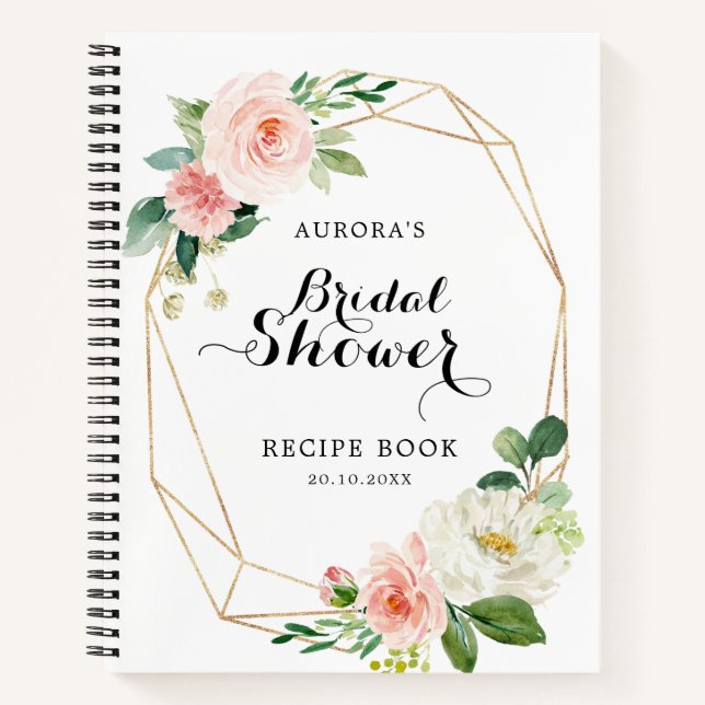 Pastel Blush Pink Floral Bridal Shower Recipe Book (Front)