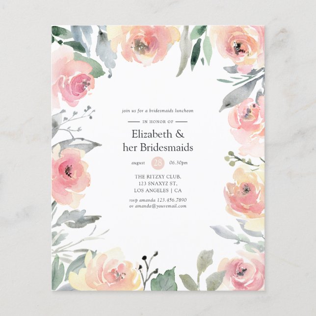 Pastel Blush Pink Floral Bridesmaids Luncheon Flyer (Front)
