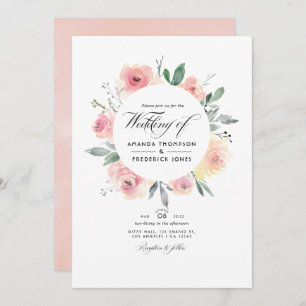 Pastel Blush Pink Floral QR Code RSVP Wedding Invitation