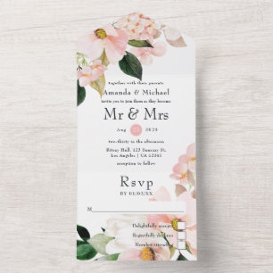 Pastel Blush Pink Floral Wedding All In One Invitation