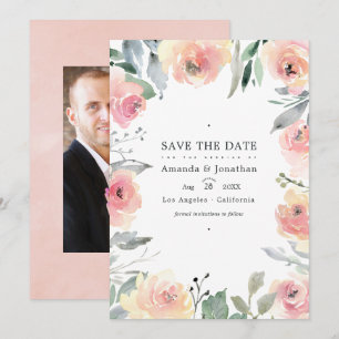 Pastel Blush Pink Floral Wedding Photo Save The Date