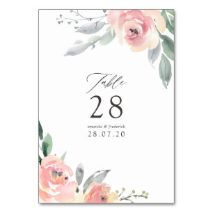 Pastel Blush Pink Floral Wedding Table Number