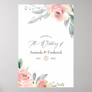 Pastel Blush Pink Floral Wedding Welcome Poster