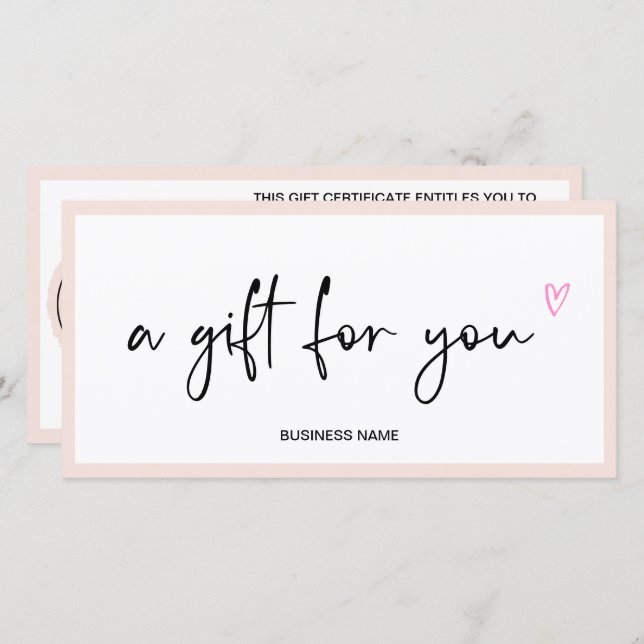 Pastel blush pink heart logo gift certificate (Front/Back)