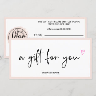 Pastel blush pink heart logo gift certificate