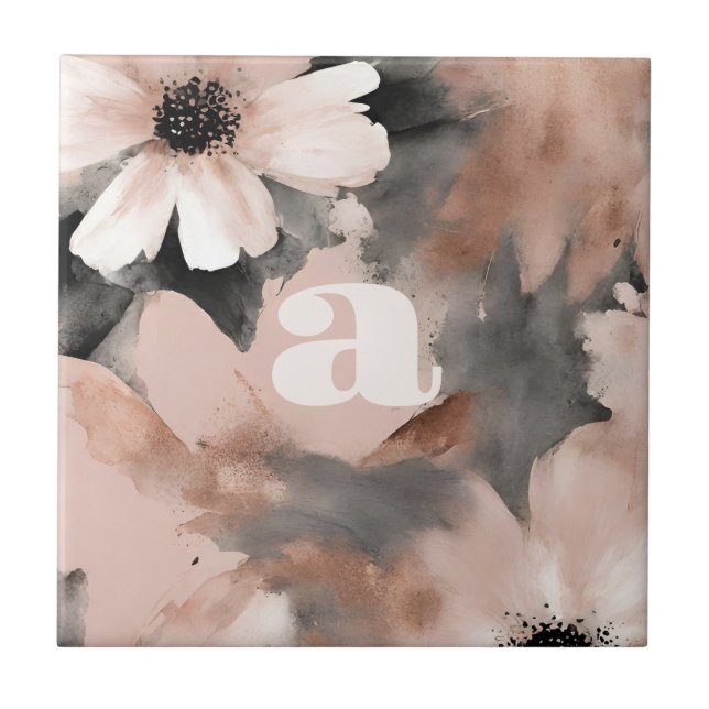 Pastel Blush Pink Monogram  Tile (Front)