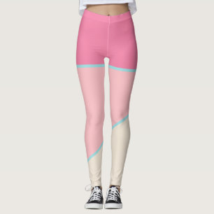 Pastel Blush pink Teal yellow colour block Leggings