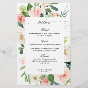 Pastel Blush Pretty Floral Botanical Wedding Menu
