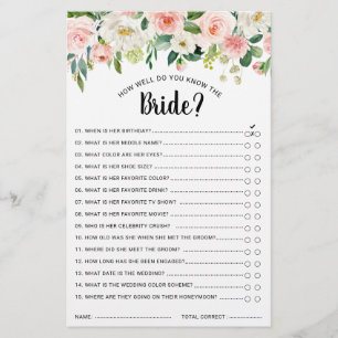 Pastel Blush Pretty Pink Floral Bridal Shower Game