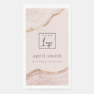  Pastel Blush Rose Gold Agate Marble Texture Logo Napkin