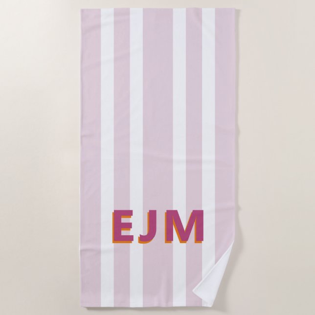 Pastel Blush rose moderne Monogram Beach Serviette (Devant)