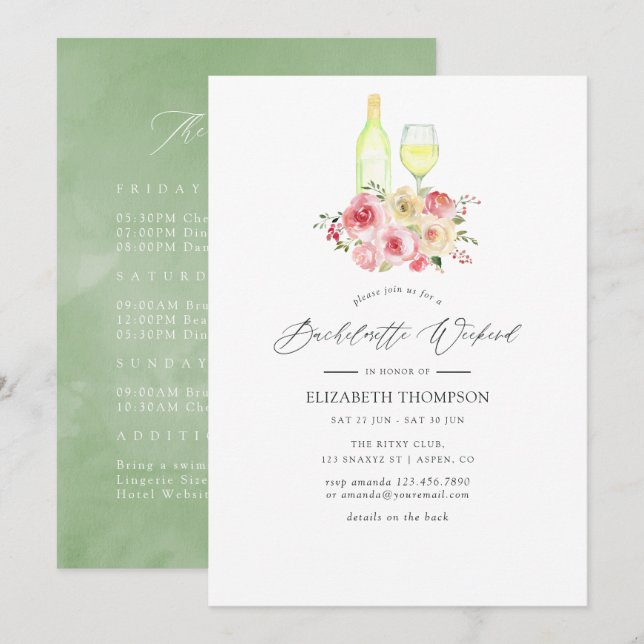 Pastel Blush & Yellow Floral Bachelorette Weekend Invitation (Front/Back)
