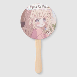 Pastel Boba Girl: Kawaii Anime Party Supplies Hand Fan