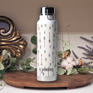 Pastel Boho Arrows Feathers Add Name Water Bottle