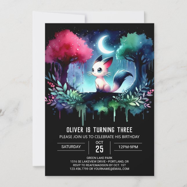 Pastel Boho Cat Birthday  Invitation (Front)