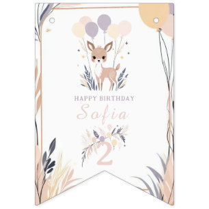 Pastel Boho Fawn and Balloons Birthday Bunting Flags