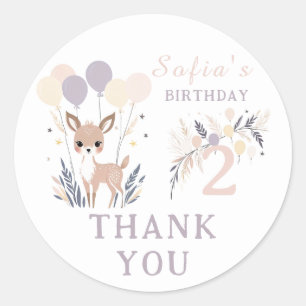Pastel Boho Fawn & Balloons Birthday Thank You Classic Round Sticker