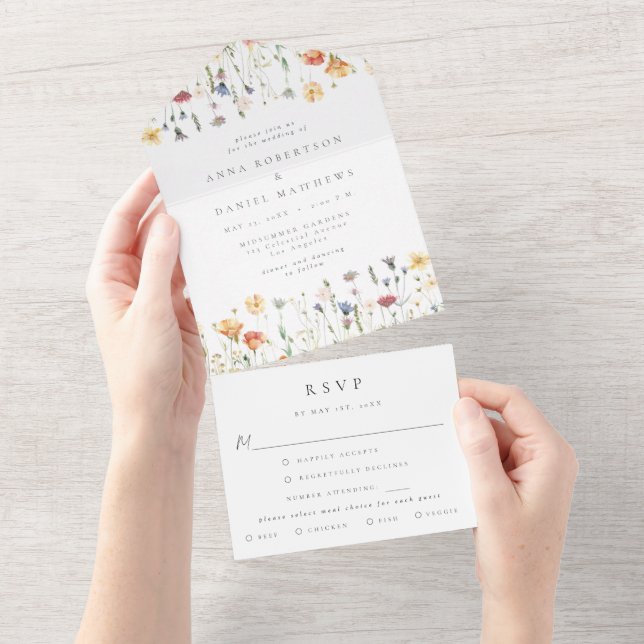 Pastel Boho Floral Wedding All In One Invitation (Tearaway)