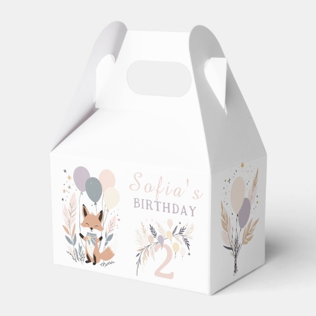 Pastel Boho Fox and Balloons Birthday Favor Box (Front Side)