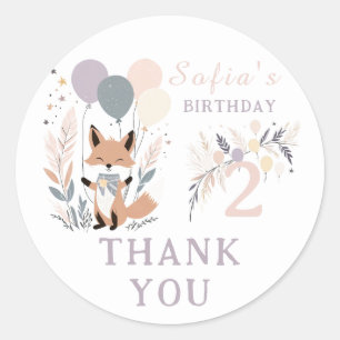 Pastel Boho Fox & Balloons Birthday Thank You Classic Round Sticker